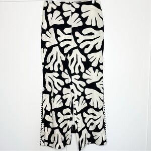 House Of Harlow 1960 Linen Blend Black Cream Wide Leg Side Slit Pants 10 boho